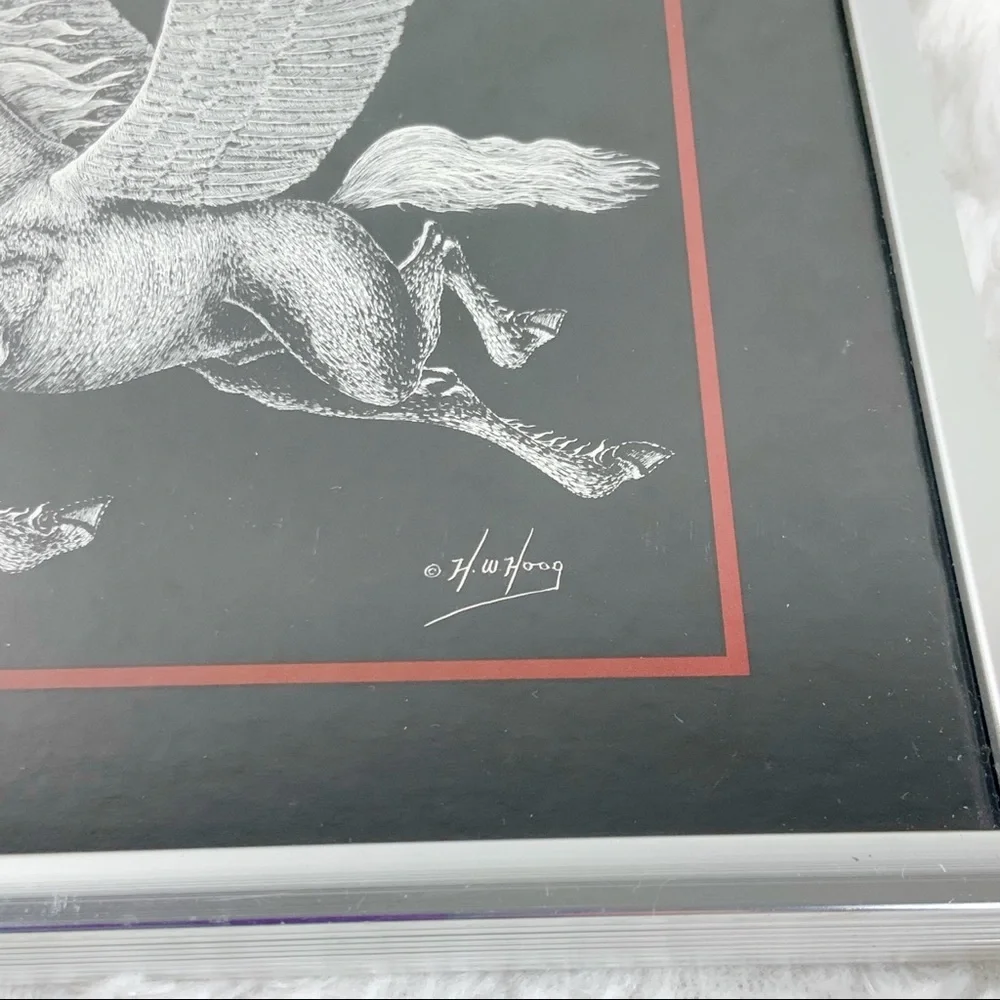 Vintage 80s Figi Giftware HW Hoag RARE Pegasus Framed Print Retro Fantasy